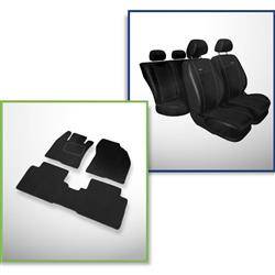 Set: teppiche aus velours + maßgeschneiderte sitzbezüge für Toyota Avensis III Kombi, Limousine (2009-2018) – Premium schwarz