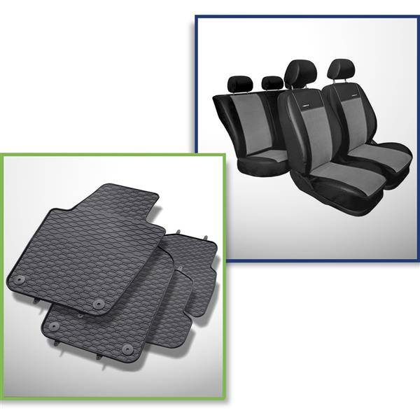 Set: Gummiteppiche + Maßgeschneiderte Sitzbezüge für Skoda Fabia III  Hatchback, Kombi (2014-2021) - Premium - 2. Reihe - Sitz und Lehne nicht  geteilt