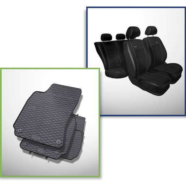 Set: Gummiteppiche + Maßgeschneiderte Sitzbezüge für Volkswagen Passat B5,  B5 FL Limousine (1996-2005) - Premium