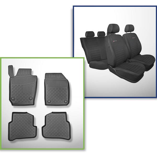 Set: TPE-Teppiche + Maßgeschneiderte Sitzbezüge für Skoda Fabia III  Hatchback (11.2014-08.2021) - Elegance P-4 - 2. Reihe - Lehne geteilt