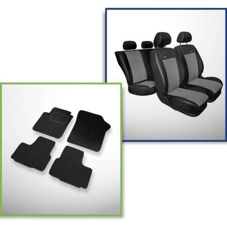 Set: teppiche aus velours + maßgeschneiderte sitzbezüge für Volkswagen up! Hatchback (2011-....) – Premium grau - geteilte Sitzbank (2+1 Sitzer)